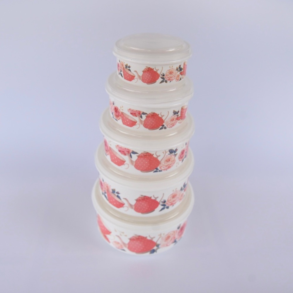 Decorative food storage containers 5 pack.   Plastic